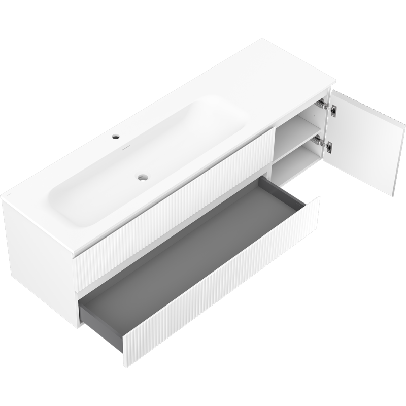 Mexen Rivel vonios spintelė 160 cm su Vela kriaukle kairėje, 2S, 1D, rifliuota, balta matinė - 91A23-16047-3-BBFFF01-W23L01