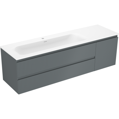 Mexen Rivel vonios spintelė 160 cm su kairiąja Vela kriaukle, 2S, 1D, rifuota, grafito/balta matinė