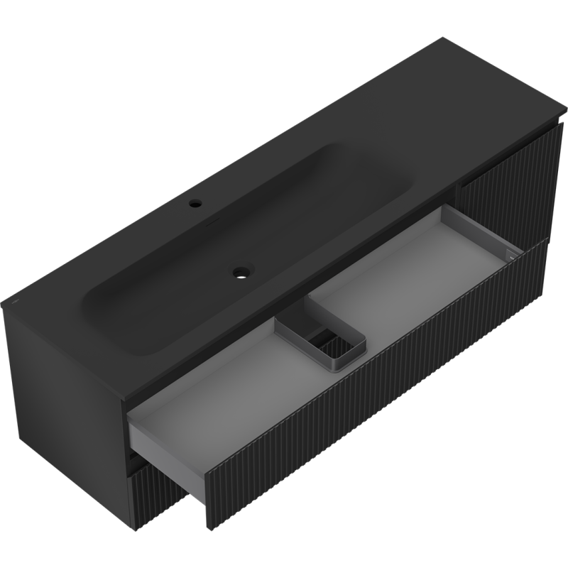 Mexen Rivel vonios spintelė 160 cm su kaire Vela kriaukle, 2S, 1D, rifliuota, juoda matinė - 91A23-16047-3-BBFFF71-W23L71