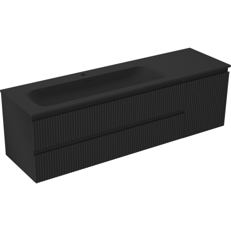 Mexen Rivel vonios spintelė 160 cm su kaire Vela kriaukle, 2S, 1D, rifliuota, juoda matinė - 91A23-16047-3-BBFFF71-W23L71