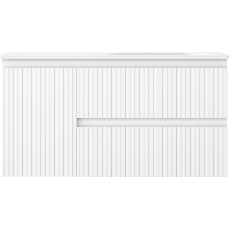 Mexen Rivel vonios spintelė 90 cm su kriaukle Vela dešinė, 2S, 1D, grioveliais, balta matinė - 91A23-09047-3-BBFFF01-W23P01