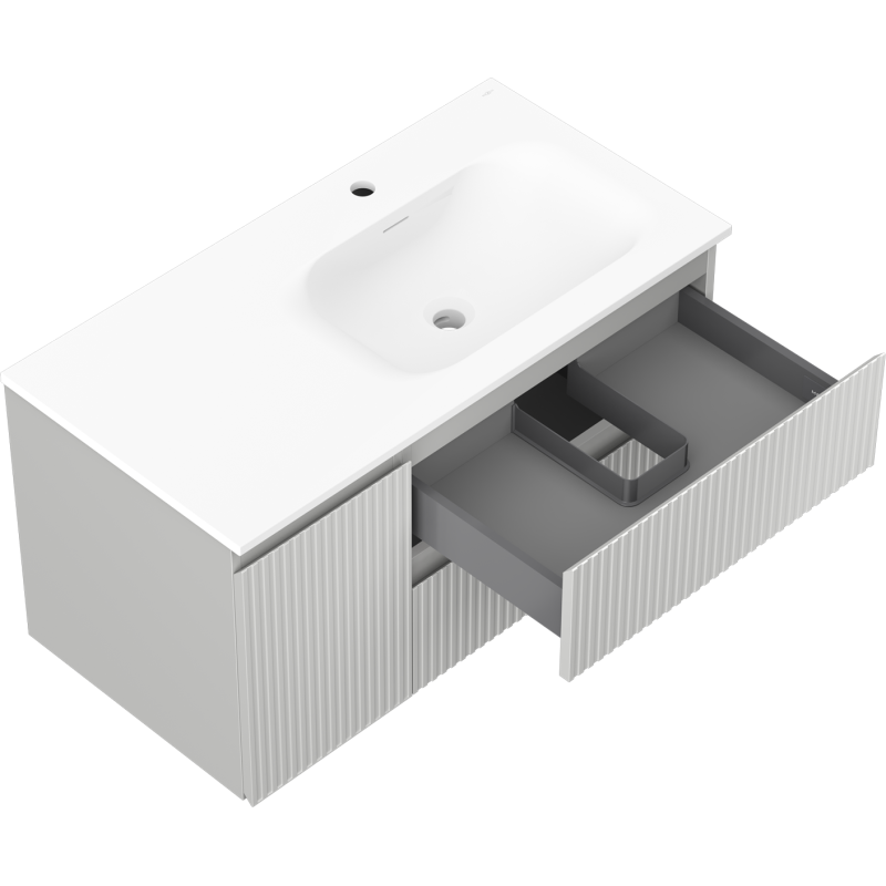 Mexen Rivel vonios spintelė 90 cm su kriaukle Vela dešinė, 2S, 1D, rifliuota, pilkai matinė/baltai matinė