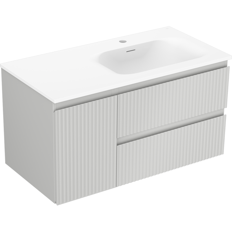 Mexen Rivel vonios spintelė 90 cm su kriaukle Vela dešinė, 2S, 1D, rifliuota, pilkai matinė/baltai matinė