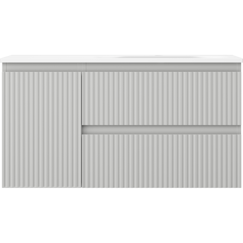 Mexen Rivel vonios spintelė 90 cm su kriaukle Vela dešinė, 2S, 1D, rifliuota, pilkai matinė/baltai matinė