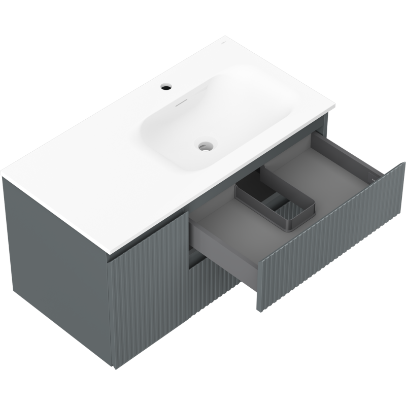 Mexen Rivel vonios spintelė 90 cm su dešiniąja Vela kriaukle, 2S, 1D, gofruota, grafito/balta matinė