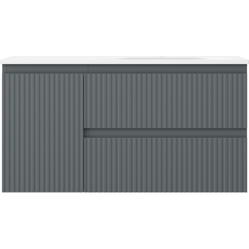 Mexen Rivel vonios spintelė 90 cm su dešiniąja Vela kriaukle, 2S, 1D, gofruota, grafito/balta matinė