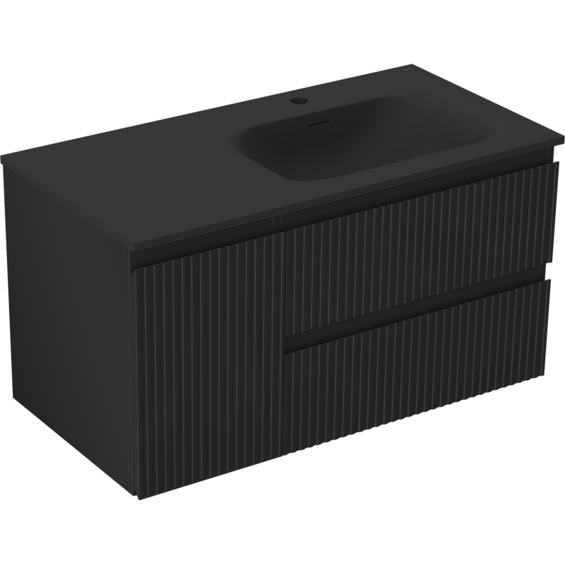 Mexen Rivel vonios spintele 90 cm su kriaukle Vela dešinė, 2S, 1D, rifliuota, juoda matinė - 91A23-09047-3-BBFFF71-W23P71