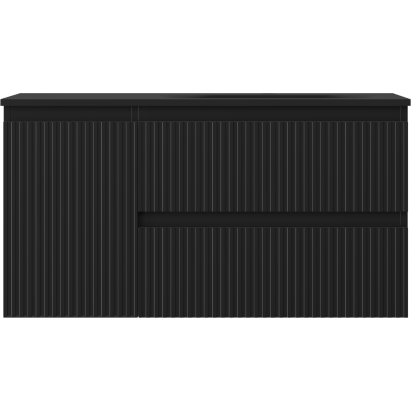 Mexen Rivel vonios spintele 90 cm su kriaukle Vela dešinė, 2S, 1D, rifliuota, juoda matinė - 91A23-09047-3-BBFFF71-W23P71