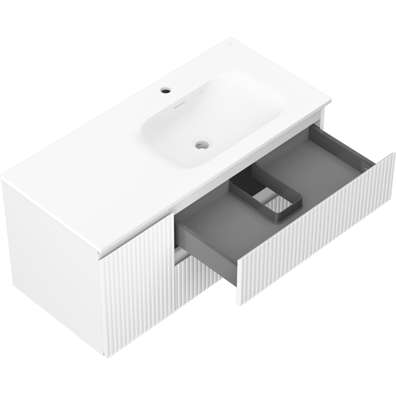 Mexen Rivel vonios spintelė 100 cm su dešiniuoju Vela praustuvu, 2S, 1D, rifliuota, balta matinė - 91A23-10047-3-BBFFF01-W23P01