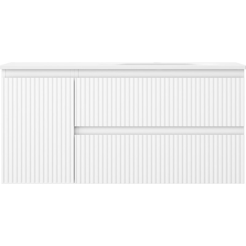 Mexen Rivel vonios spintelė 100 cm su dešiniuoju Vela praustuvu, 2S, 1D, rifliuota, balta matinė - 91A23-10047-3-BBFFF01-W23P01