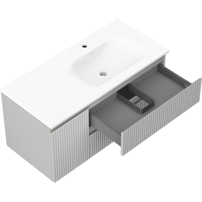 Mexen Rivel vonios spintelė 100 cm su dešine Vela kriaukle, 2S, 1D, rifliuota, pilka/balta matinė