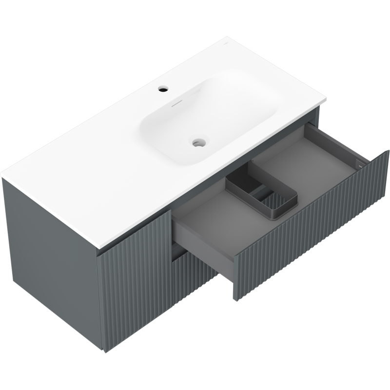 Mexen Rivel vonios spintelė 100 cm su praustuvu Vela dešinėje, 2S, 1D, rifliuota, grafitas/balta matinė