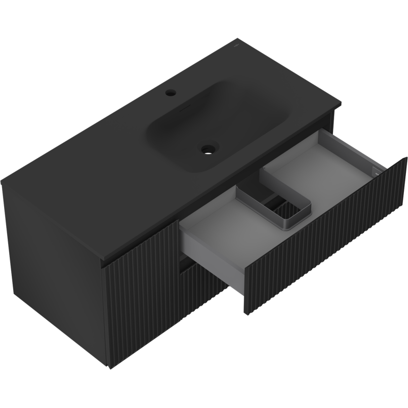 Mexen Rivel vonios spintelė 120 cm su Vela dešine kriaukle, 2S, 1D, grioveliuota, juodas matinis - 91A23-10047-3-BBFFF71-W23P71