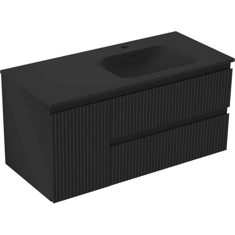 Mexen Rivel vonios spintelė 120 cm su Vela dešine kriaukle, 2S, 1D, grioveliuota, juodas matinis - 91A23-10047-3-BBFFF71-W23P71