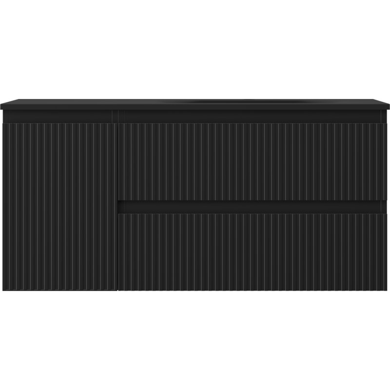 Mexen Rivel vonios spintelė 120 cm su Vela dešine kriaukle, 2S, 1D, grioveliuota, juodas matinis - 91A23-10047-3-BBFFF71-W23P71