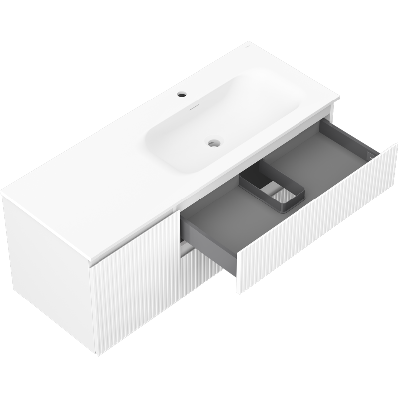 Mexen Rivel vonios spintelė 120 cm su dešiniuoju Vela praustuvu, 2S, 1D, rifliuota, balta matinė - 91A23-12047-3-BBFFF01-W23P01