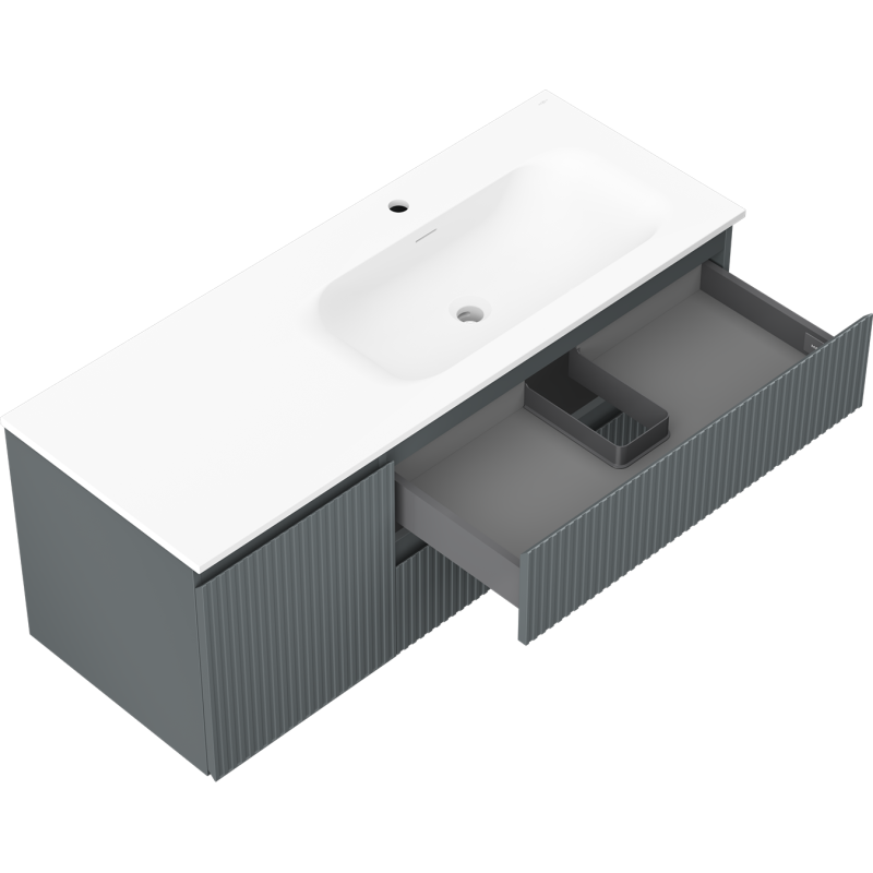 Mexen Rivel vonios spintelė 120 cm su kriaukle Vela dešinė, 2S, 1D, grioveliais, grafitas/balta matinė