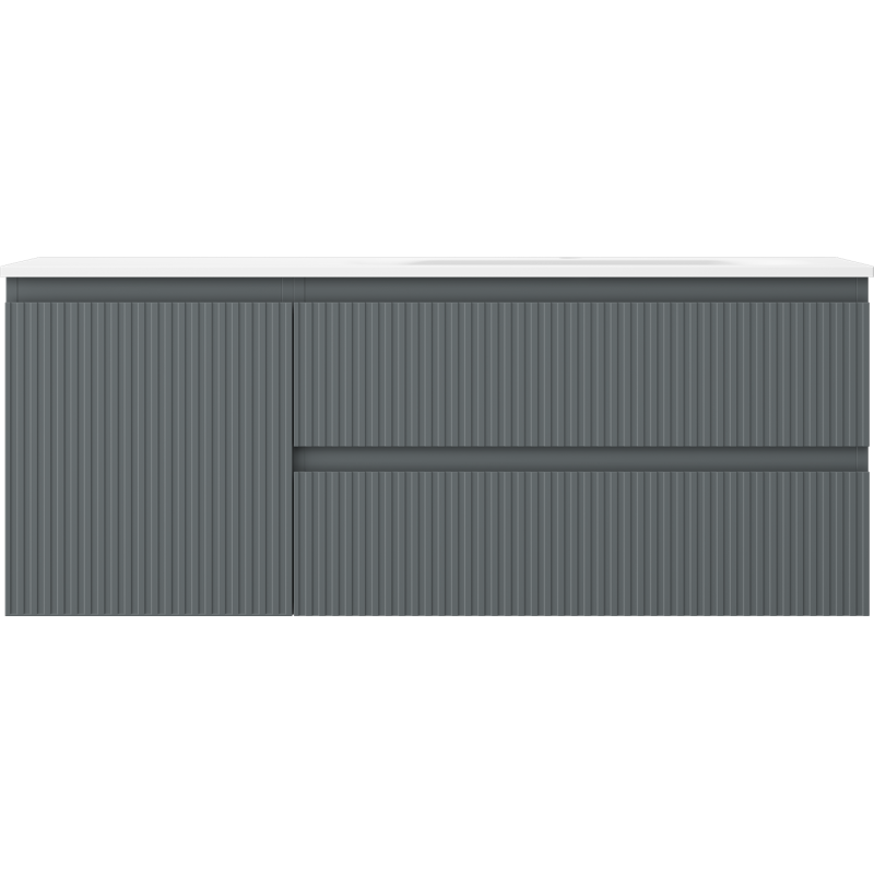 Mexen Rivel vonios spintelė 120 cm su kriaukle Vela dešinė, 2S, 1D, grioveliais, grafitas/balta matinė