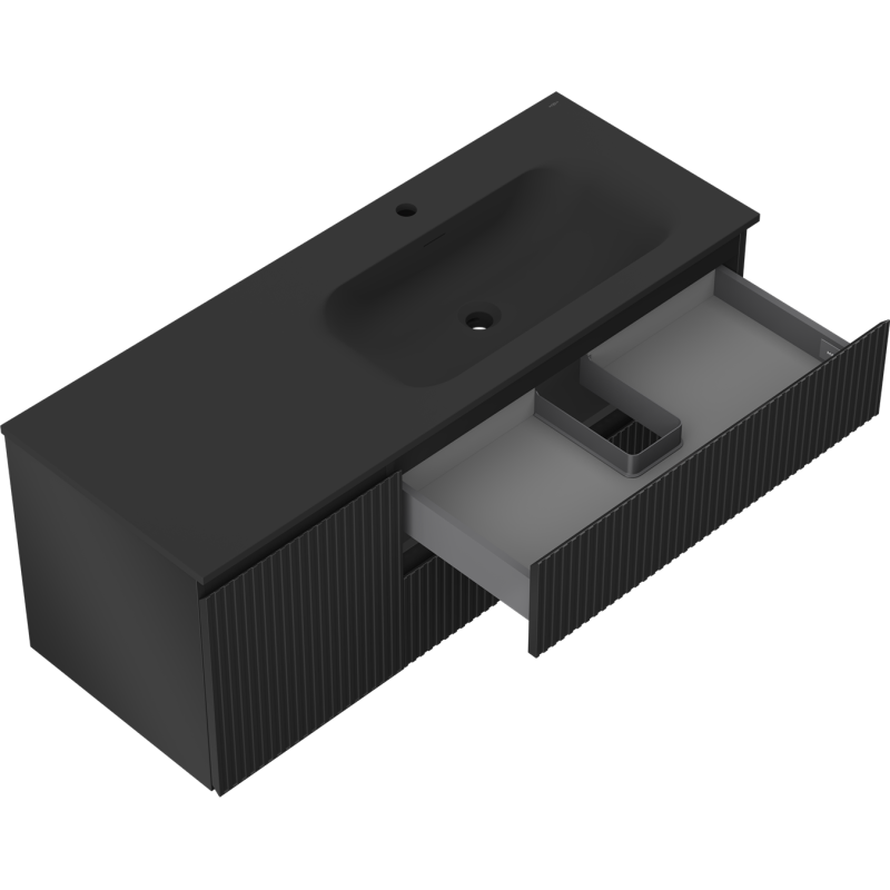 Mexen Rivel vonios spintelė 120 cm su dešine kriaukle Vela, 2S, 1D, grioveliais, mat juoda - 91A23-12047-3-BBFFF71-W23P71