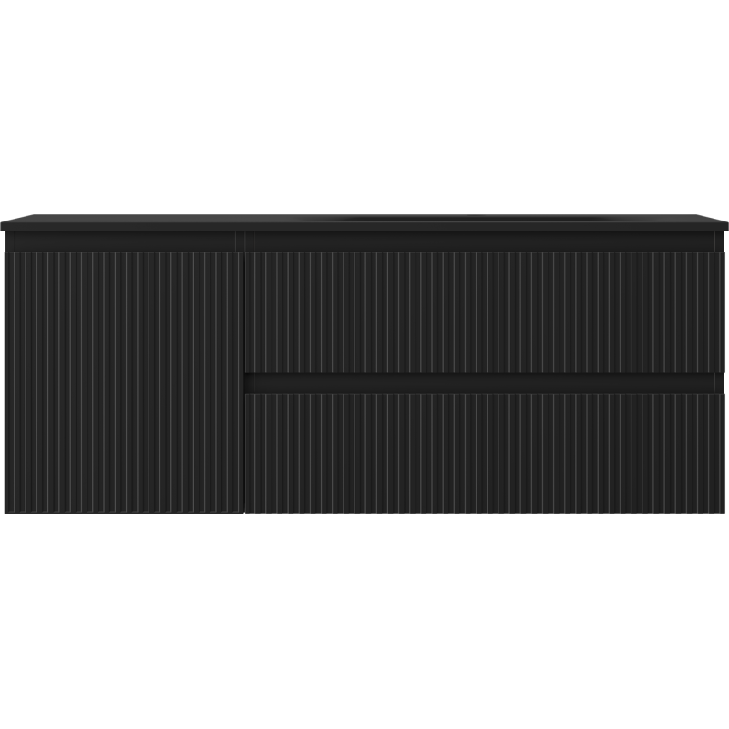 Mexen Rivel vonios spintelė 120 cm su dešine kriaukle Vela, 2S, 1D, grioveliais, mat juoda - 91A23-12047-3-BBFFF71-W23P71