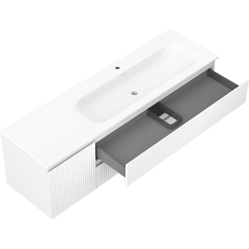 Mexen Rivel vonios spintelė 160 cm su dešine Vela kriaukle, 2S, 1D, gofruota, balta matinė - 91A23-16047-3-BBFFF01-W23P01