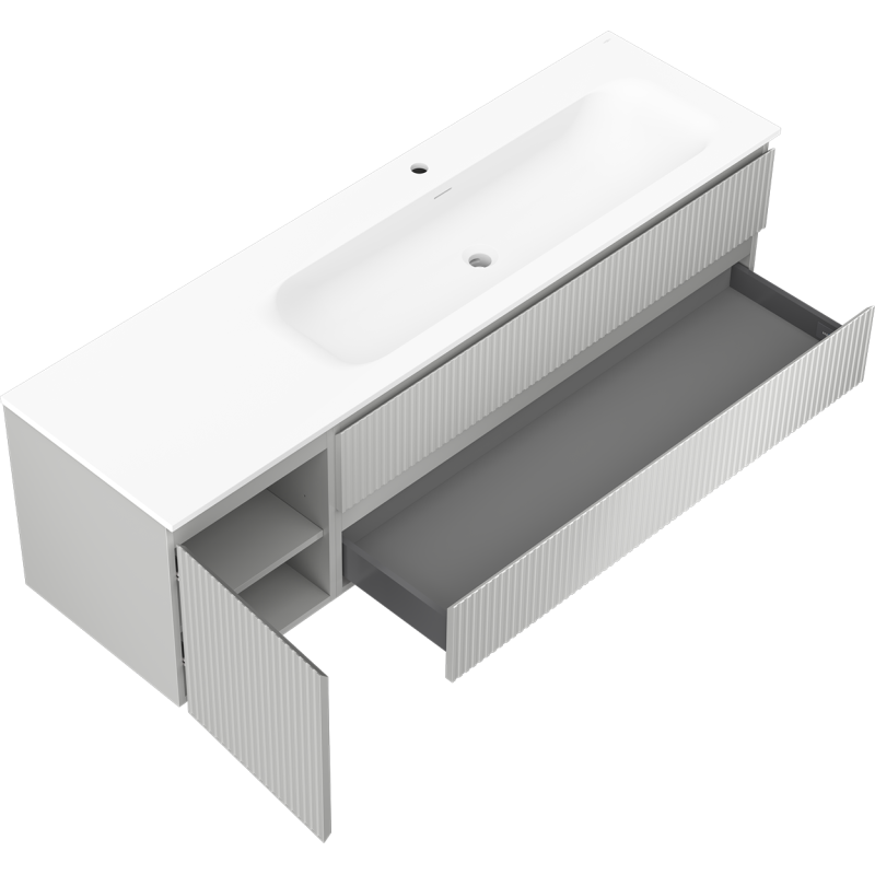 Mexen Rivel voniaus spintelė 160 cm su dešine Vela kriaukle, 2S, 1D, raštuota, pilka/balta matinė