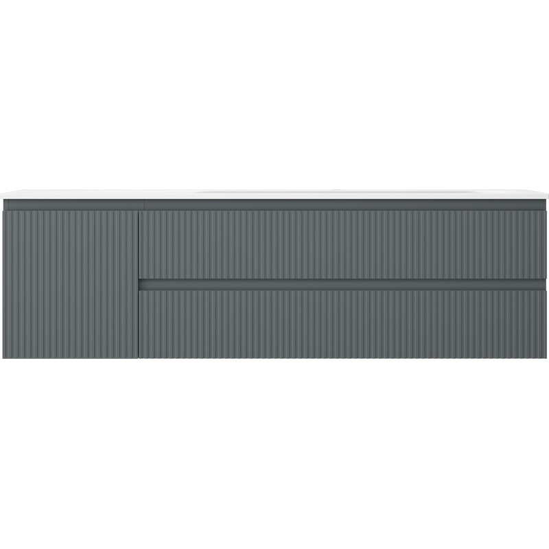 Mexen Rivel 160 cm ilgio vonios spintelė su dešiniąja kriaukle Vela, 2S, 1D, rievėta, grafitas/baltas matinis