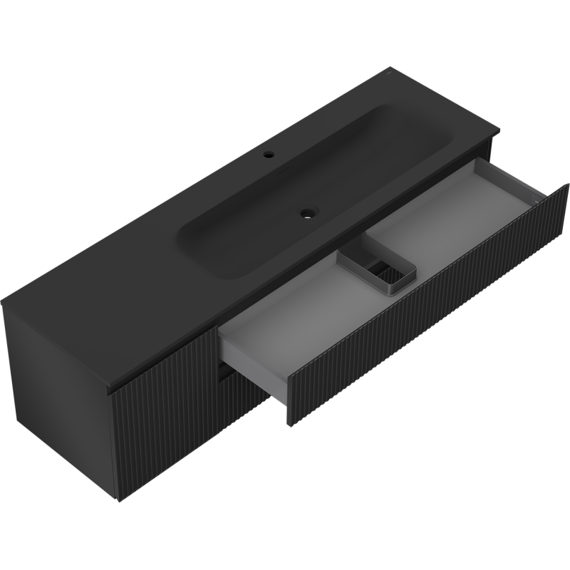 Mexen Rivel vonios spintelė 160 cm su dešiniąja Vela kriaukle, 2S, 1D, rifliuota, juoda matinė - 91A23-16047-3-BBFFF71-W23P71