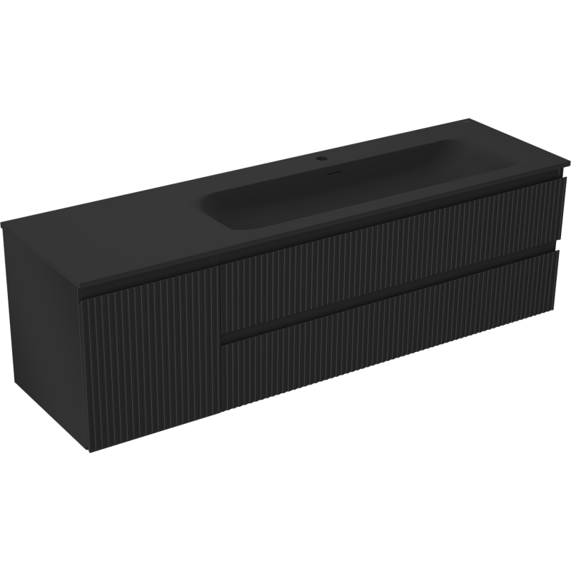 Mexen Rivel vonios spintelė 160 cm su dešiniąja Vela kriaukle, 2S, 1D, rifliuota, juoda matinė - 91A23-16047-3-BBFFF71-W23P71