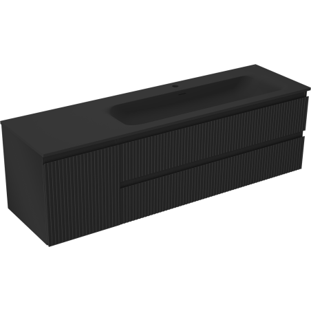 Mexen Rivel vonios spintelė 160 cm su dešiniąja Vela kriaukle, 2S, 1D, rifliuota, juoda matinė - 91A23-16047-3-BBFFF71-W23P71