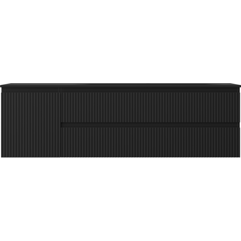 Mexen Rivel vonios spintelė 160 cm su dešiniąja Vela kriaukle, 2S, 1D, rifliuota, juoda matinė - 91A23-16047-3-BBFFF71-W23P71