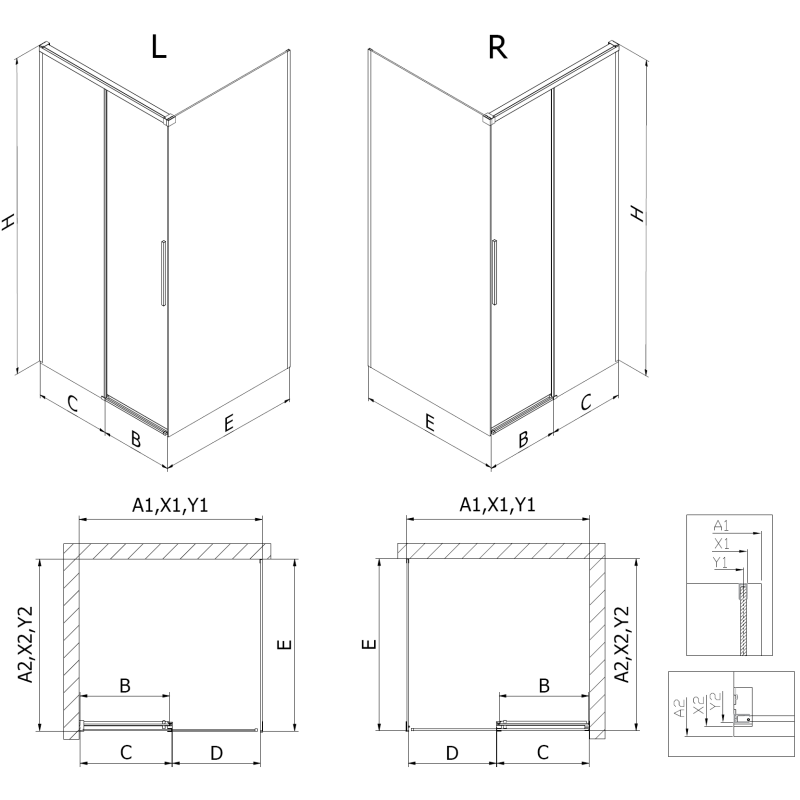 Mexen Rox stumdomos dušo kabinos 155 x 95 cm, permatomos, juodos - 8C2-155-095-70-00