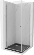 Mexen Pretoria dušas kabina su vyriais 80 x 80 cm, skaidri, chromuota + dušo padėklas Flat, juodas - 852-080-080-01-00-4070