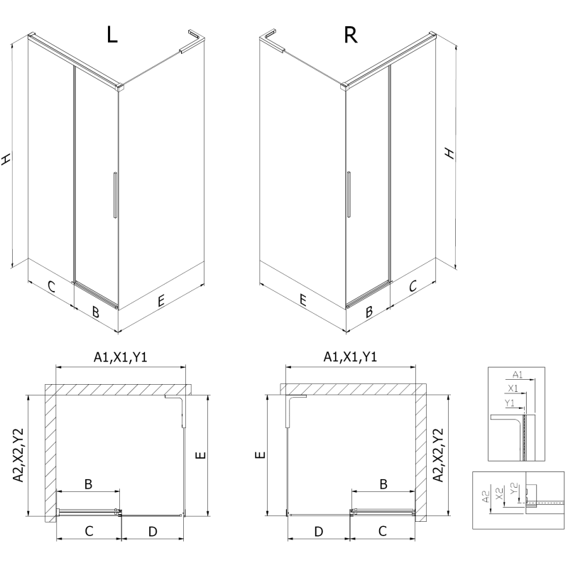 Mexen Rox L stumdomas dušo kabinas 115 x 70 cm, permatomas, auksinis - 8C2L-115-070-50-00