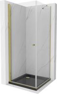 Mexen Pretoria dušo kabina atveriama 70 x 70 cm, skaidri, auksinė + Flat padėklas, juodas - 852-070-070-50-00-4070G