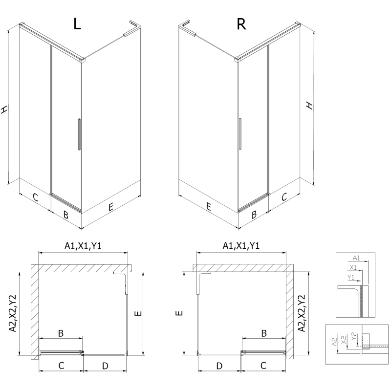 Mexen Rox L slankiojančios dušo durys 100 x 80 cm, skaidrios, juodos - 8C2L-100-080-70-00