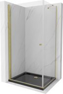 Mexen Pretoria pakreipiama dušo kabina 70 x 100 cm, Skaidrus, auksinė + dušo padėklas Flat, Juoda - 852-070-100-50-00-4070G