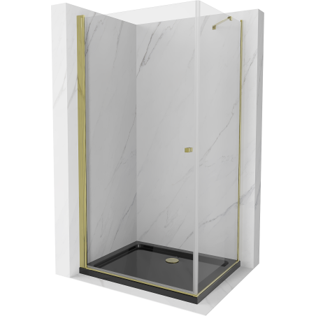 Mexen Pretoria reguliuojama dušo kabina 80 x 90 cm, permatoma, auksinė + Flat padėklas, juodas - 852-080-090-50-00-4070G
