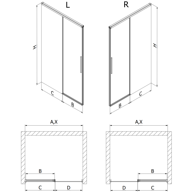 Mexen Rox stumdomos dušo durys dešinės 160 cm, juodas rėmelis, juodos - 8C2-160-000-70-70-P
