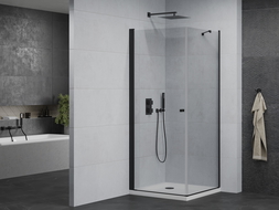 Mexen Pretoria atsidaranti dušo kabina 80 x 80 cm, permatomos, juoda + plokščias padėklas - 852-080-080-70-00-4010B