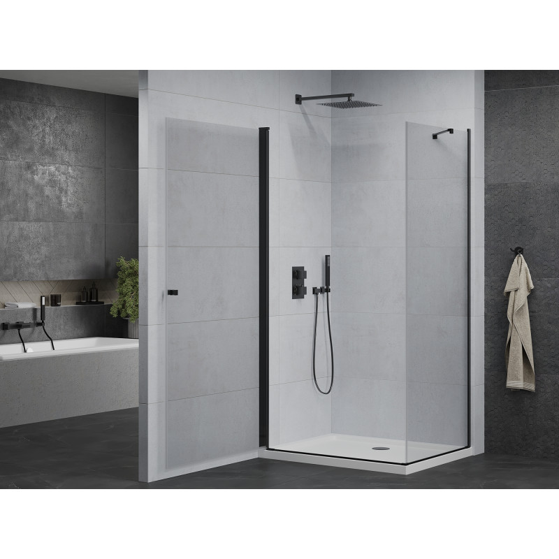 Mexen Pretoria vonia's kabina su slankiojančiomis durimis 90 x 80 cm, permatoma, juoda + plokščias padėklas