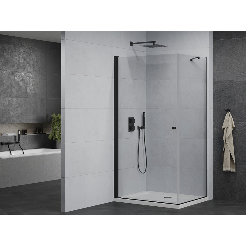 Mexen Pretoria vonia's kabina su slankiojančiomis durimis 90 x 80 cm, permatoma, juoda + plokščias padėklas