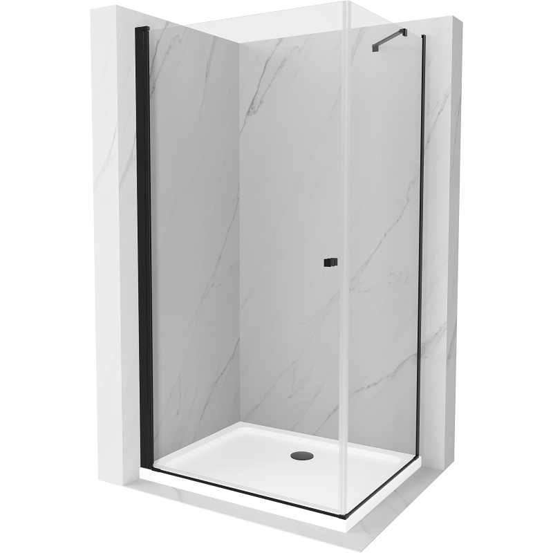 Mexen Pretoria pakreipiama dušo kabina 90 x 120 cm, Skaidrus, Juoda + dušo padėklas Flat - 852-090-120-70-00-4010B