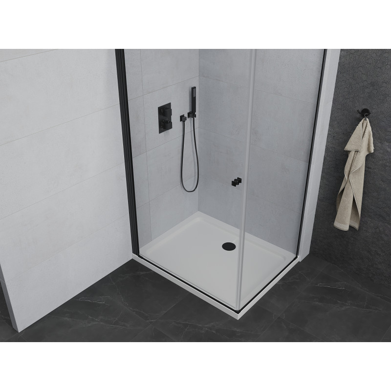 Mexen Pretoria varstoma dušo kabina 100 x 90 cm, skaidri, juoda + plokščias dušo padėklas - 852-100-090-70-00-4010B