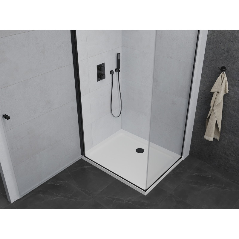 Mexen Pretoria 100 x 90 cm atsidaroma dušo kabina, skaidri, juoda + Flat dušo padėklas - 852-100-090-70-00-4010B