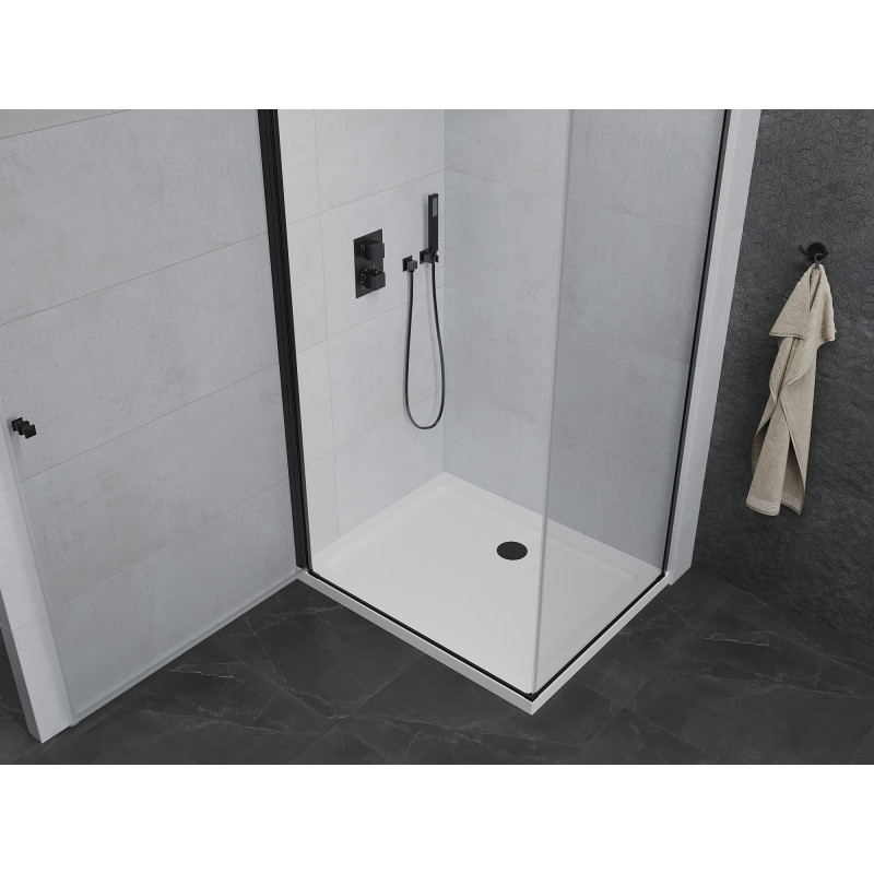 Mexen Pretoria varstoma dušo kabina 100 x 90 cm, skaidri, juoda + plokščias dušo padėklas - 852-100-090-70-00-4010B