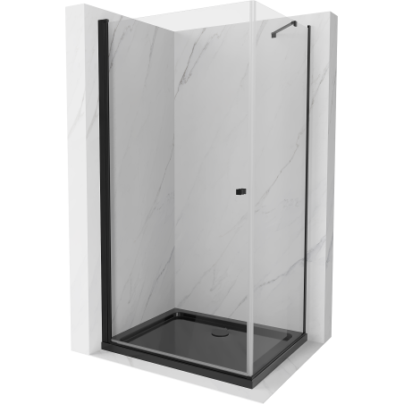 Mexen Pretoria pakreipiama dušo kabina 70 x 80 cm, Skaidrus, Juoda + dušo padėklas Flat, Juoda - 852-070-080-70-00-4070B