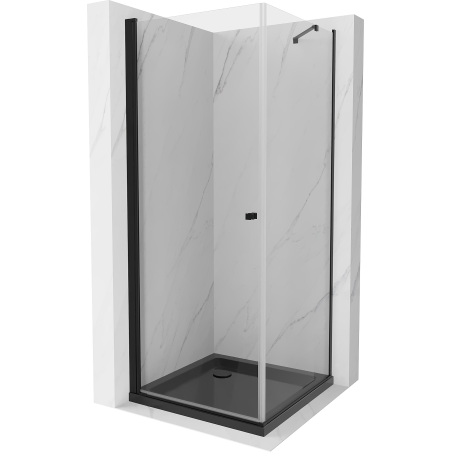 Mexen Pretoria pakreipiama dušo kabina 70 x 70 cm, Skaidrus, Juoda + dušo padėklas Flat, Juoda - 852-070-070-70-00-4070B