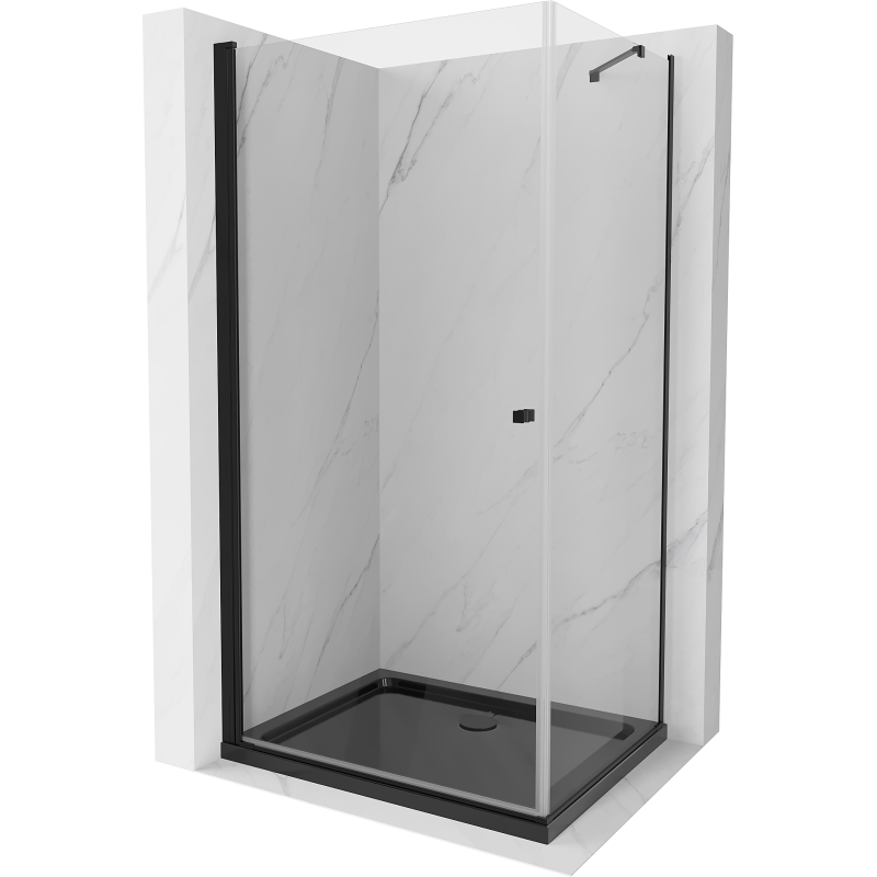 Mexen Pretoria pakreipiama dušo kabina 80 x 90 cm, Skaidrus, Juoda + dušo padėklas Flat, Juoda - 852-080-090-70-00-4070B