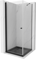 Mexen Pretoria atsiverianti dušo kabina 100 x 100 cm, permatoma, juoda + Flat padėklas, juodas - 852-100-100-70-00-4070B